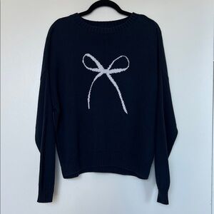 Women's Navy Blue Sweater with White Bow Design